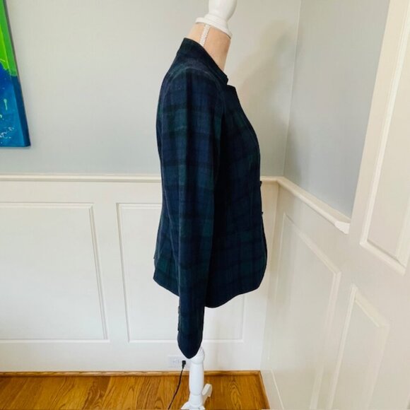 Talbots Black Watch Tartan Plaid Classic Blazer Jacket Navy Green Wool Blend 8 P - Picture 3 of 6